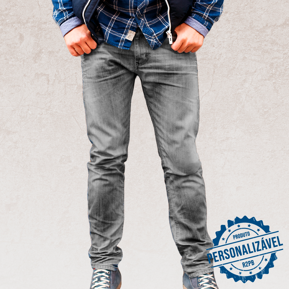 Calça Jeans Masculina Cinza Manchada
